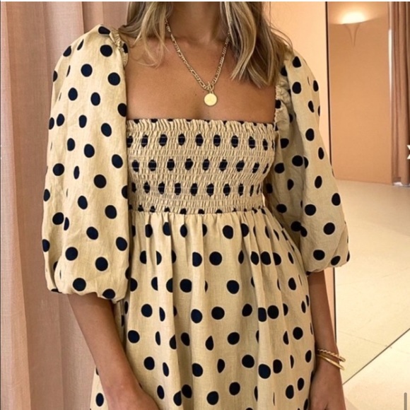 Faithfull The Brand Dallia Mini Dress Emelda Polka Dot Cold Shoulder Babydoll - Picture 3 of 16